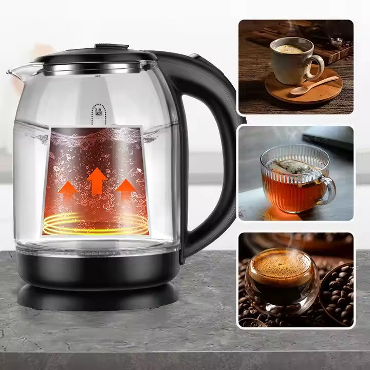 Fierbător Electric HALEY HY-8862: Portabil din Sticlă de 2,2L, încălzire Rapidă cu Oprire Automată